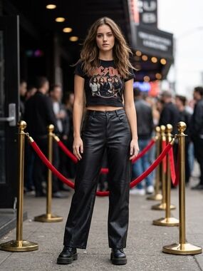 Zara Faux Leather Pants Wide Leg High Waist Streetwear Grunge Edgy Biker Chic
